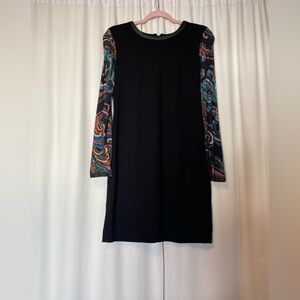 Nicole Miller Black Dress with Multicolored Sleeves